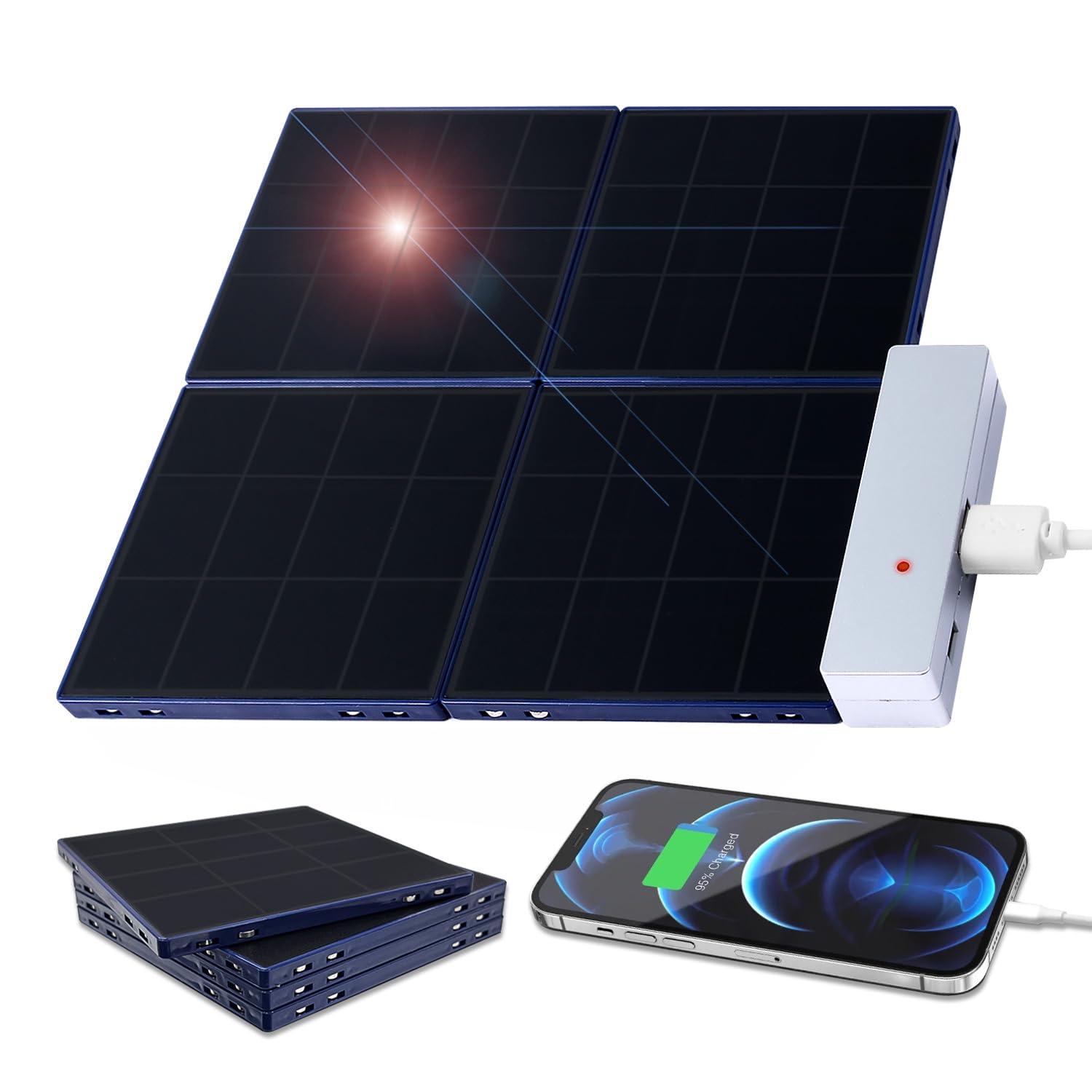 SolarBrick ソーラーパネル ポータブル充電器 4枚 セット [ くっつけて充電 マグネット式パネル拡張 超軽量 & 超小型 スマホ充電 USB 2ポート 太陽光発電 アウトドア 防災 iPhone iPad Android対応 ] ソーラ...