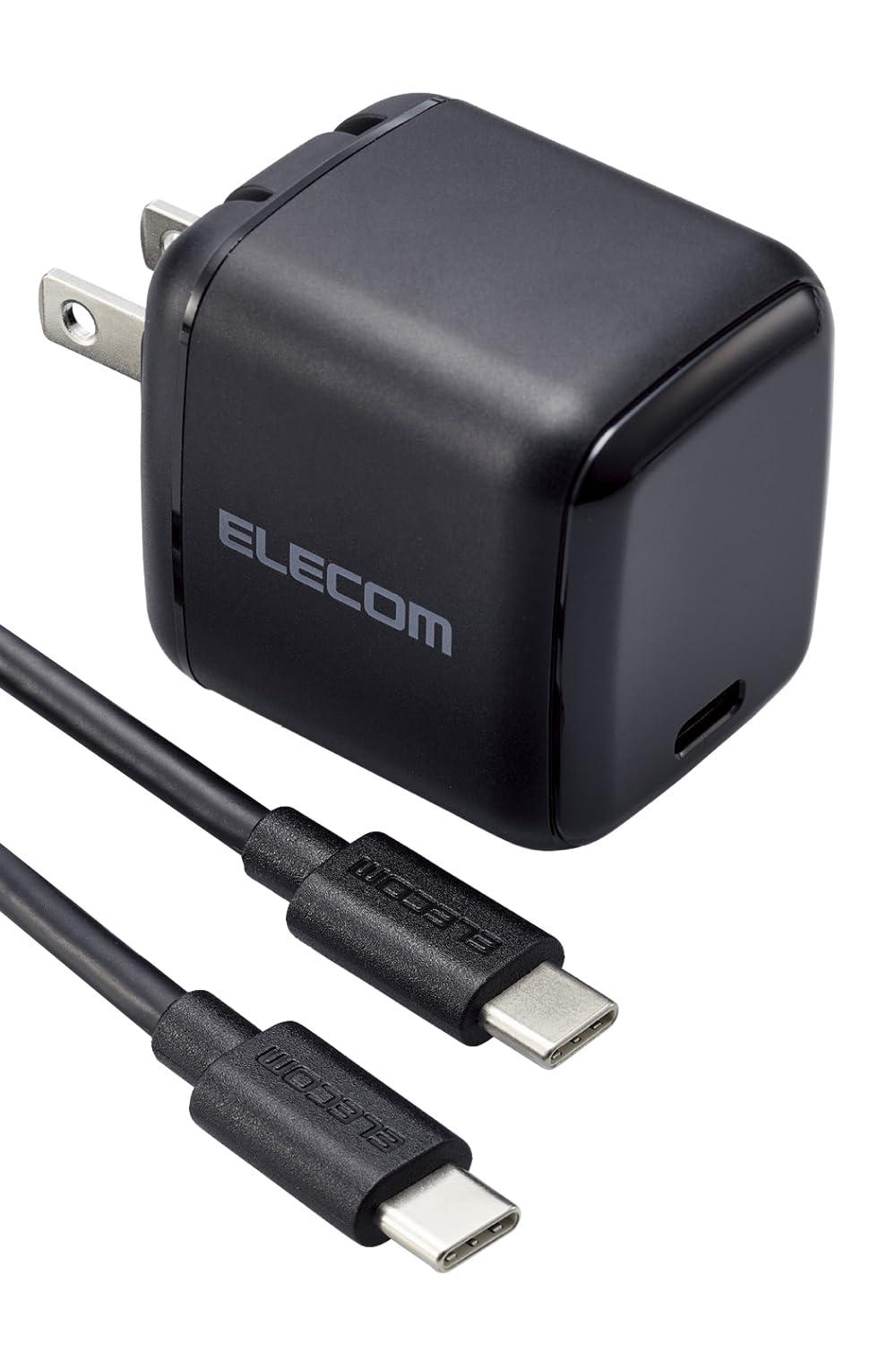 エレコム 充電器 ノートPC パソコン 65W USB PD対応 Type-Cケーブル付属 小型 Type-C 1ポート PPS対応 GaN II採用 PSE認証 ブラック ACDC-PD8765BK