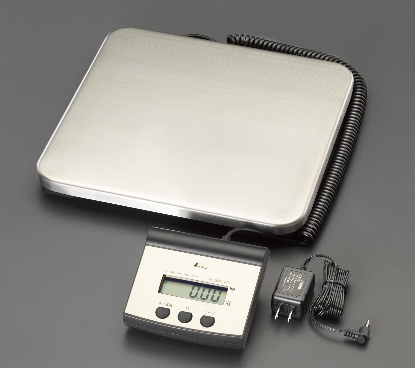 100kg(500g)デジタル台はかり  計測台:276(W)×291(D)×33(H)粍 取り締まり部:108(W)×120(D)×55(H)粍