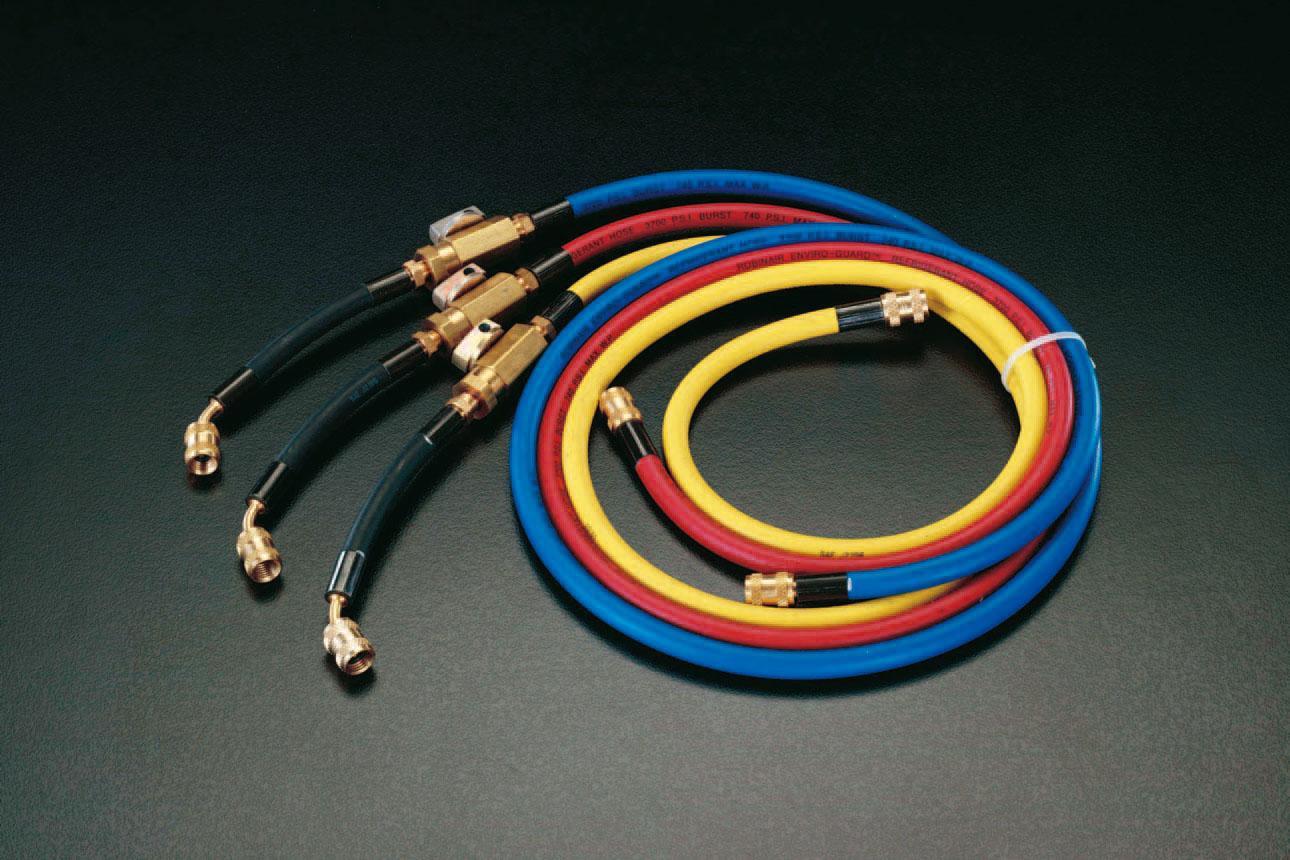 120糎/R404A・R407C弁膜付チャージングホースセット  UNF7/16ー20(1/4”太陽フレア)