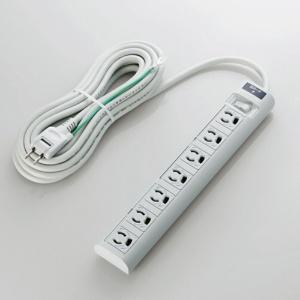 エレコム 雷ガード常時通電/スイッチ連動タップ 3ピン対応 7個口 グレー 5.0m RoHS指令準拠(10物質) T-T05-3750LG/RS 1個