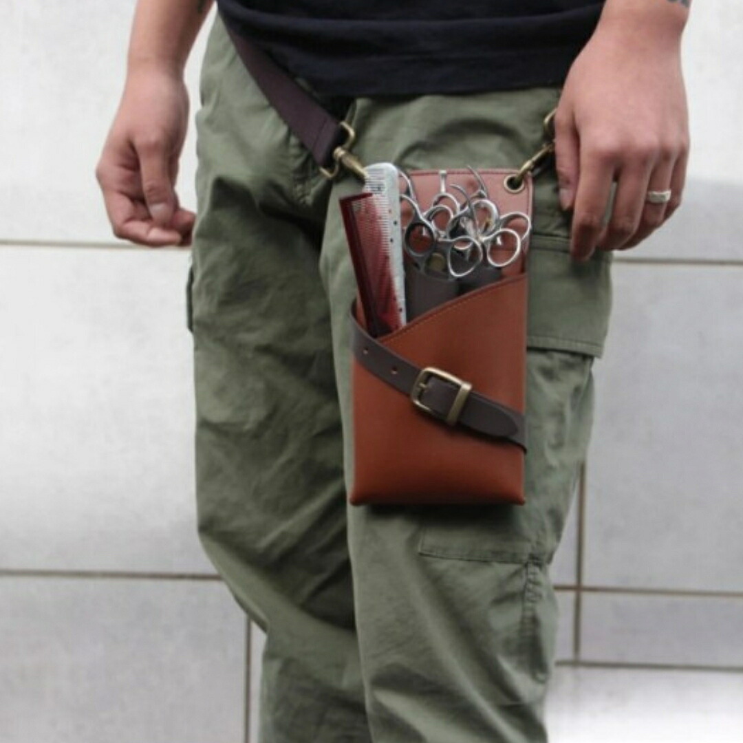 POCKE TW16 ブラウニー2 / 革 5丁入れ 美容師 理容師 フローリスト トリマー おしゃれ シザーバッグ 韓国 送料無料