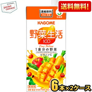 【送料無料】カゴメ 野菜生活100 イエロー 3倍濃縮タイプ 1000ml紙パック 12本(6本×2ケース) 野菜ジュース 【3倍濃縮で1杯当たり60ml使用時、なんと1本当たり約16杯相当。6本入りなので96杯相当に★】 ※北海道800円・東北400円の別途送料加算