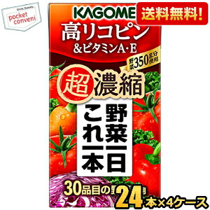 最大500円OFFクーポン対象！【送料無料】カゴメ 野菜一日これ一本超濃縮 高リコピン＆ビタミンA・E 125ml紙パック 96本(24本×4ケース) 野菜ジュース ※北海道800円・東北400円の別途送料加算 [39ショップ]