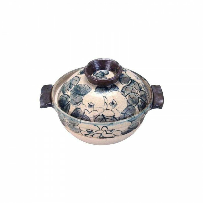 年末のプロモーション 土鍋 N153 01 染付椿 6号土鍋 九谷和窯 九谷焼 Dgb Gov Bf