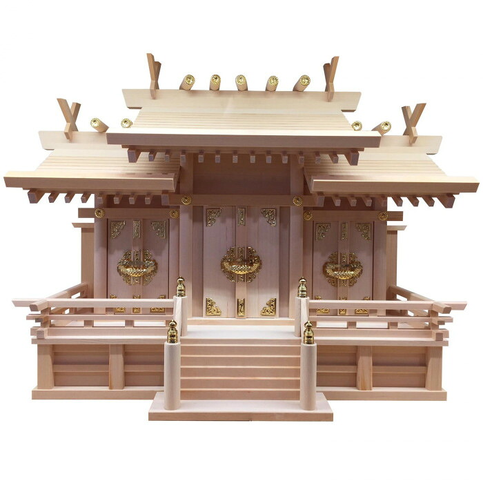 神棚 三社 木曽桧 屋根違い 中 純日本製 高級桧 真鍮金具 組高欄 伝統的デザイン|PocketCompany 店