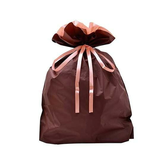 巾着袋 梨地 ブラウン 50枚入 45&times;56cm 底マチ リボン付 ラッピング｜PocketCompany　店