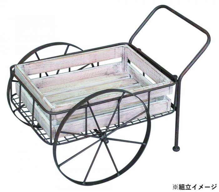 フラワーワゴン 木製 アイアン 運搬台車風 花台 ガーデン 雑貨｜PocketCompany　店