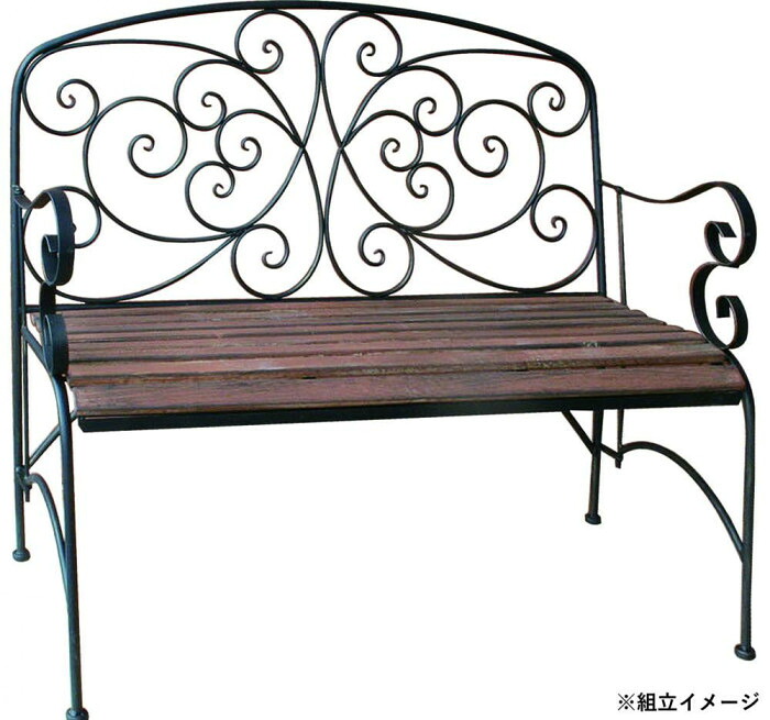ベンチ お庭 リラックス 鉄製 木製 組み立て式 ガーデンベンチ 屋外 椅子｜PocketCompany　店