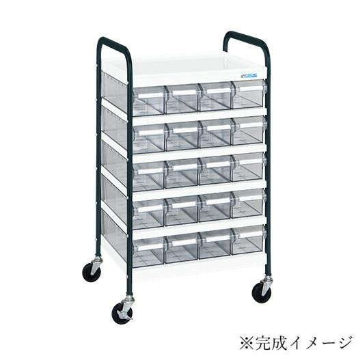 キャスター付きワゴン クリアボックス20個付 収納棚 高強度 ホワイト|PocketCompany 店