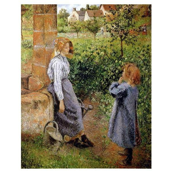 複製画 ピサロ 井戸端と女と子供 6号 額縁付き 名画 日本製|PocketCompany 店
