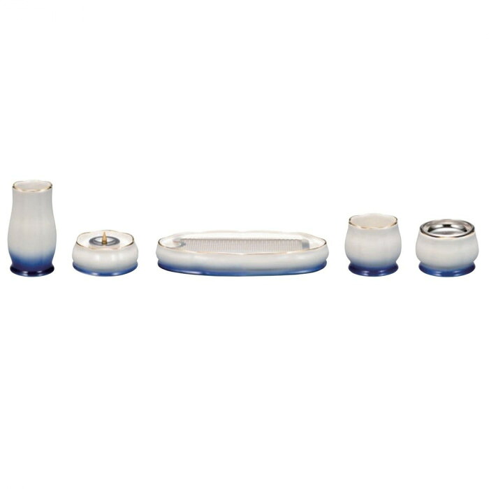 花輪 5点セット 美濃焼 海 仏具セット 線香皿 仏器 茶湯器 陶磁器｜PocketCompany　店