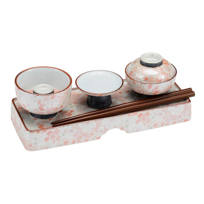 略式仏膳 有田焼 雅桜ピンク 膳・椀・箸セット 供養 日常使い 日本製｜PocketCompany　店