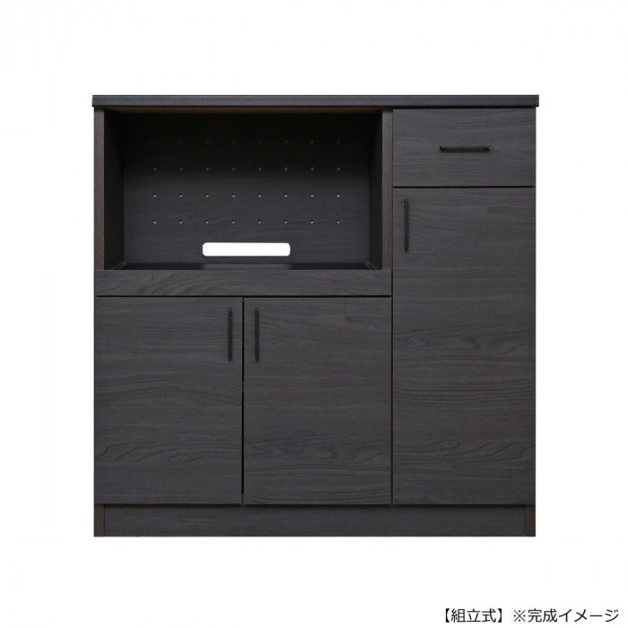 日本製組立家具 キッチンボード キッチンラック レンジ台 黒木目×ブラック co-cu-9090sr-bk|PocketCompany 店