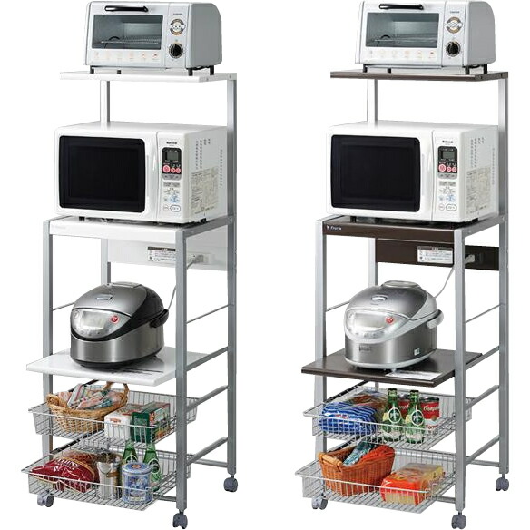 バスケット2個付きでキッチン小物をたっぷり収納 オーブントースター 炊飯器 炊飯器 ラック キッチン収納 店 ポット ラック Pocketcompany 電子レンジ 電子レンジ 電子レンジ