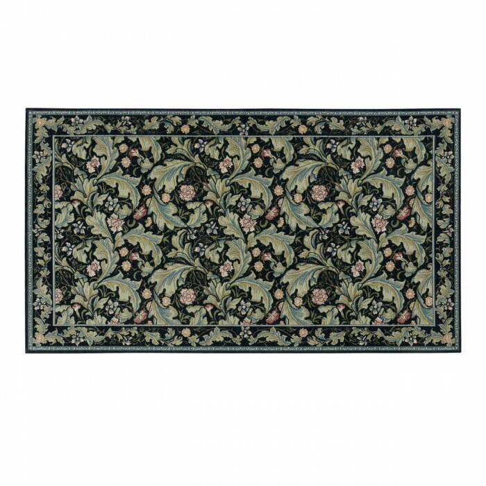 玄関マット 約68×123cm ベルギー製 滑り止め付 青 レスターアカンサス