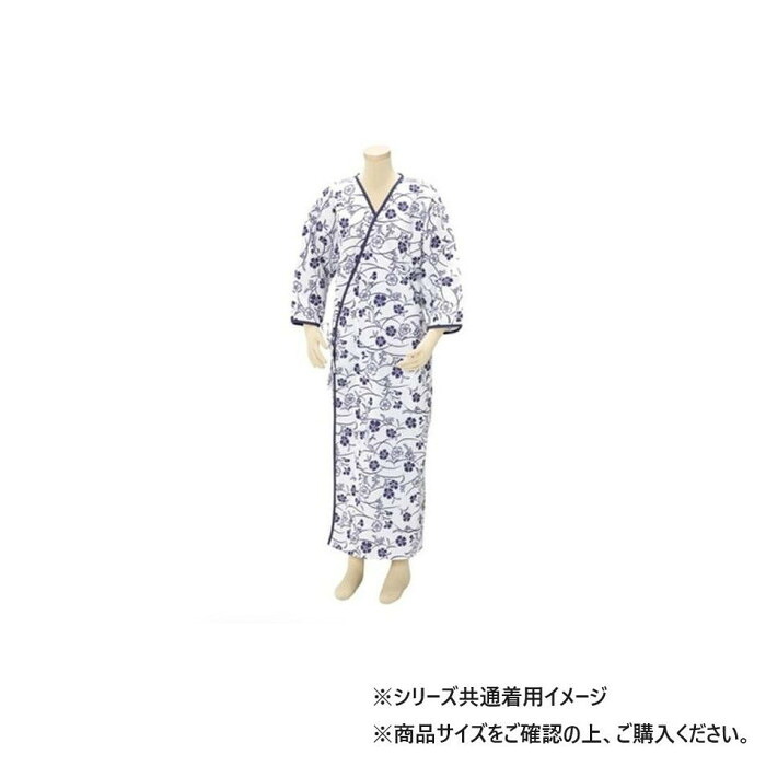 女性用ねまき Mサイズ ネイビー お腹おくみ付き ガーゼ素材 介護 パジャマ 寝巻き