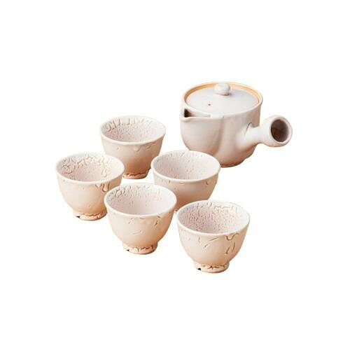 茶器仕掛ける 萩焼 白萩 番茶器 急須 湯呑 5客 瀬戸もの 差し上げ物 日本製