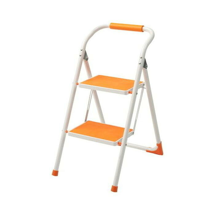 ステップ台 2段 オレンジ 折りたたみ 踏み台 グリップ付 完成品 昇降