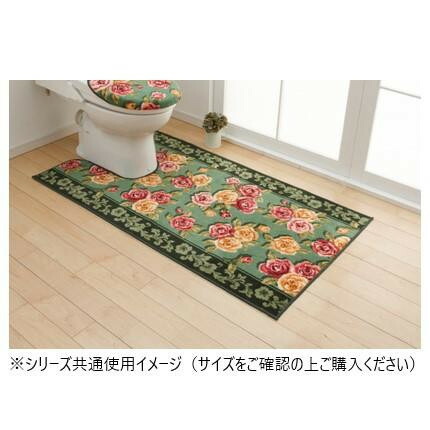 トイレマット 80×160cm 抗菌防臭 吸水速乾 ローズ柄 滑り止め グリーン