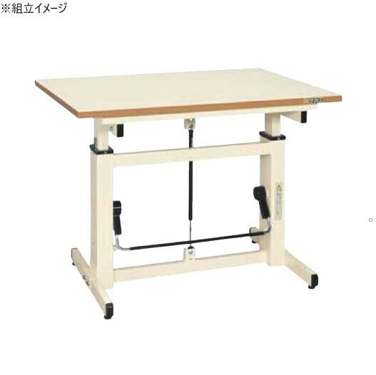 昇降作業台 ガスバネ式 メラミン天板 幅120cm 高さ調節可能 均等荷重100kg