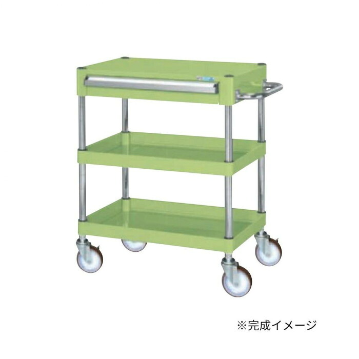 手押し車 中量手合い 抽き出し付 緑であること 600×400×740粍 ナイロン車 精神的な統合式