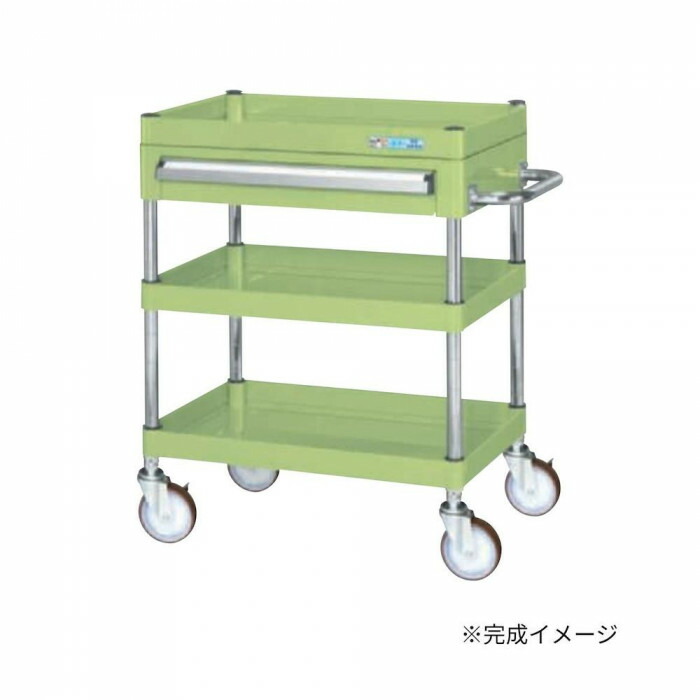 物の具手押し車 抽き出し付 緑であること キャスター付 3段 中量 浅型抽き出し付