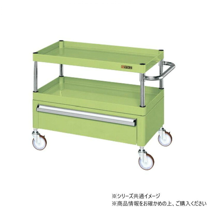 物の具手押し車 中量手合い 抽き出し付 2段 緑であること ナイロンウレタン車
