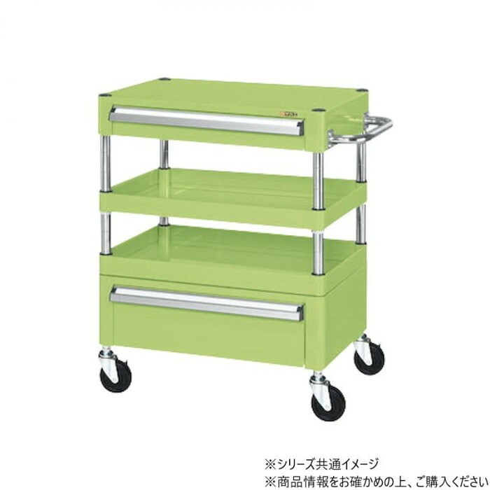 作業用ワゴン 引出し付 3段 キャスター ゴム車 組立簡単 耐荷重120kg グリーン 日本製