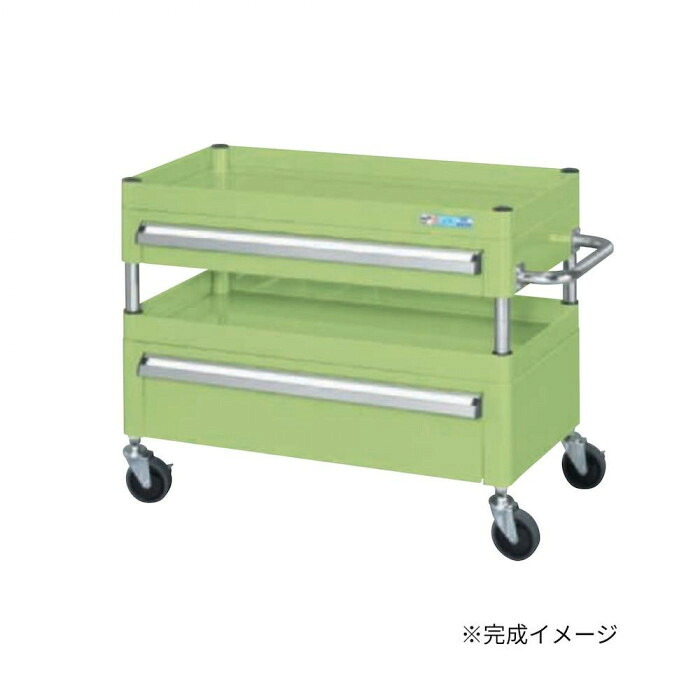 ワゴン 中量タイプ 2段 グリーン 引出し付 静音キャスター 耐荷重120kg