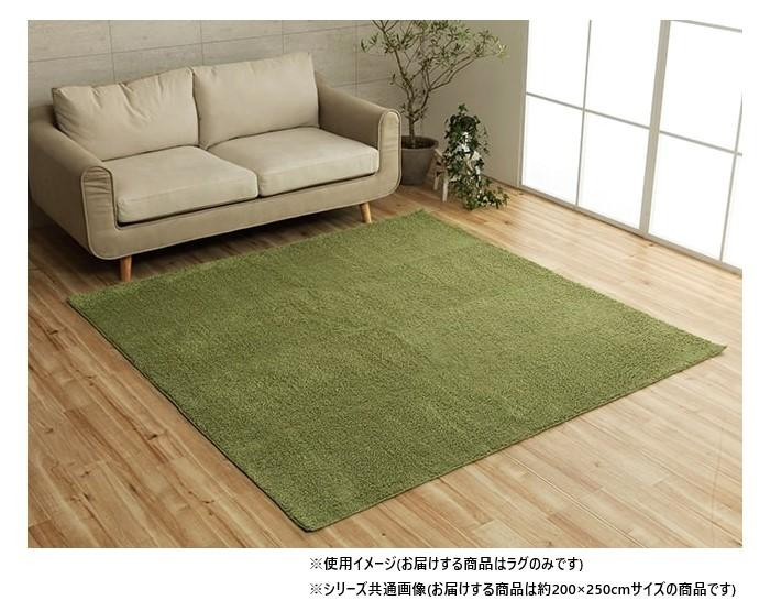 ミックスパイル ラグ 約3畳 約200×250cm ホットカーペット対応 グリーン 3985479