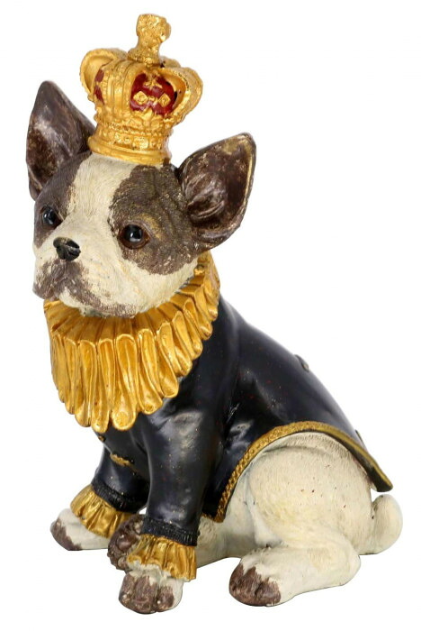 オーナメント 23cm ドッグ 犬の置物 王冠 クラウン レジン製 庭 玄関