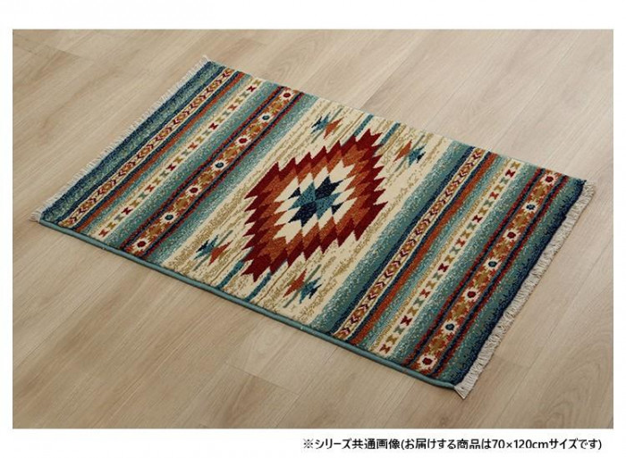 玄関マット キリム柄 70×120cm レッド ウィルトン織 耐久性 柔らかい