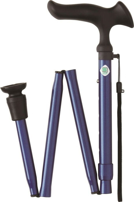 折りたたみ杖 アルミ製 伸縮 ステッキ 軽量 介護 持ち運び ブルー 73-83cm