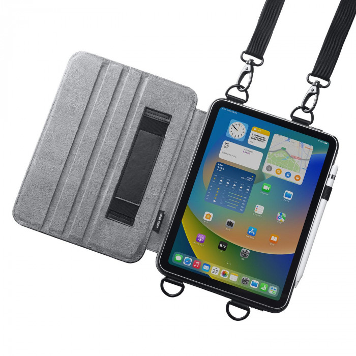 iPadケース 10.9インチ ショルダーベルト付 スタンド機能 ペンホルダー
