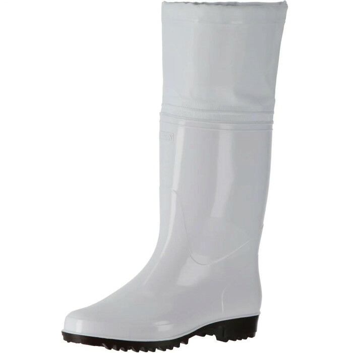 耐油長靴 カバー付き 白 25cm 抗菌 防カビ 強い耐油性 PVC製 ロングブーツ