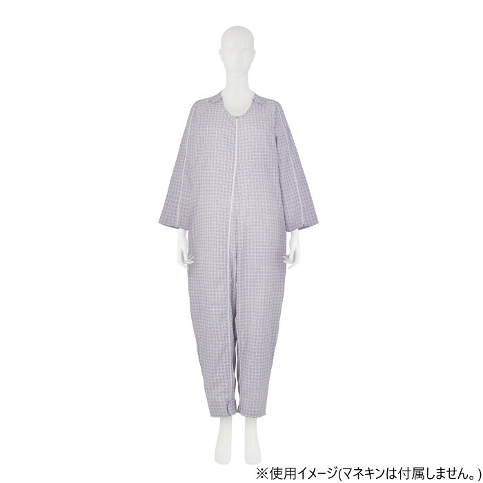 介護用つなぎねまき パープル LLサイズ スリーシーズン アイデアホック 綿混素材