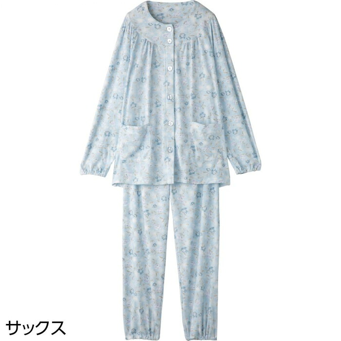 パジャマ ワンタッチ 婦人 ラグラン袖 綿混 介護 入院 着替え 補助 M