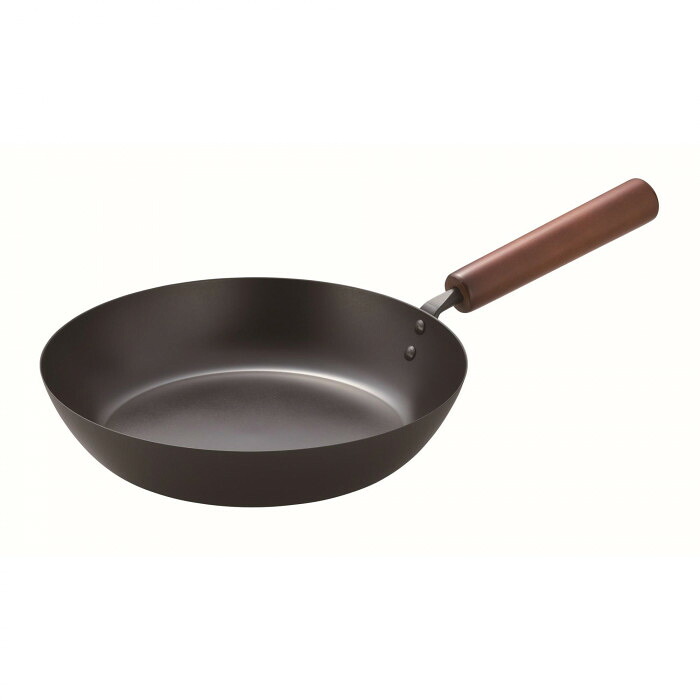 鉄製 フライパン 24cm シリコンコーティング 焦げ付きにくい 丸柄 木製ハンドル