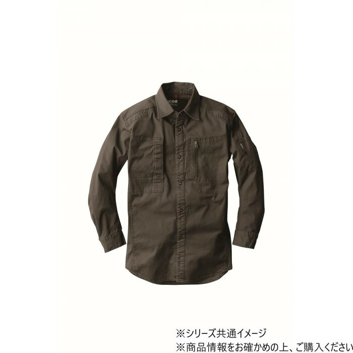 長袖シャツ 作業服 ワークシャツ ストレッチ 5L アーミーグリーン