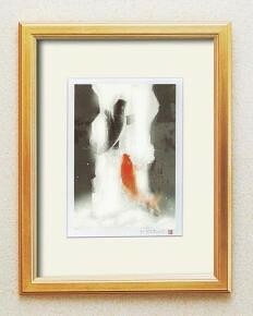 風水額 太子サイズ 夫婦滝昇り鯉 吉岡浩太郎 シルク版画 金色のフレーム 9,644円