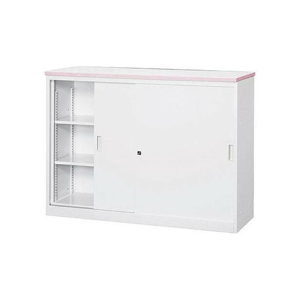 ハイカウンター 鍵付き 天板1200mm ピンク 書庫型 システムカウンター 38,922円