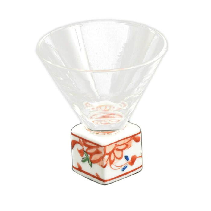 有田焼 酒グラス 正角 赤絵錦剣先万歴 80cc 手描き和柄 SAKE GLASS
