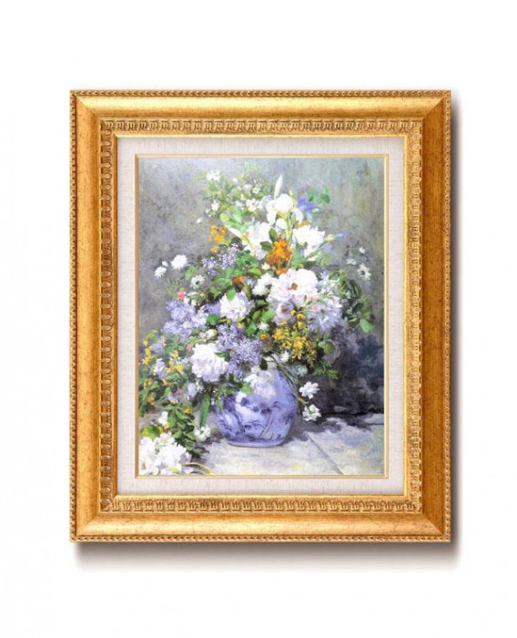 ルノワール名画額 F6金 花瓶の花 複製画 金色 フレーム 額装 美術 鑑賞