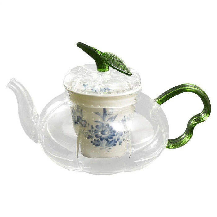 パンプキンポット 有田焼 茶こし 600cc 青華 ガラスポット 急須 おしゃれ