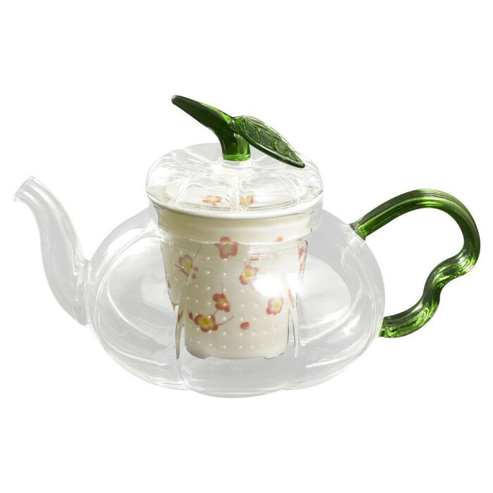 有田焼 パンプキンガラスポット 600ml 誕生花2月梅 茶こし付き