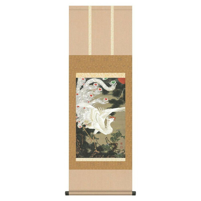 伊藤若冲 尺三掛軸 老松白鳳図 書きうつす 仏事 慶事 掛軸 瀬戸もの 日本製 壁掛け-インテリア・寝具・収納
