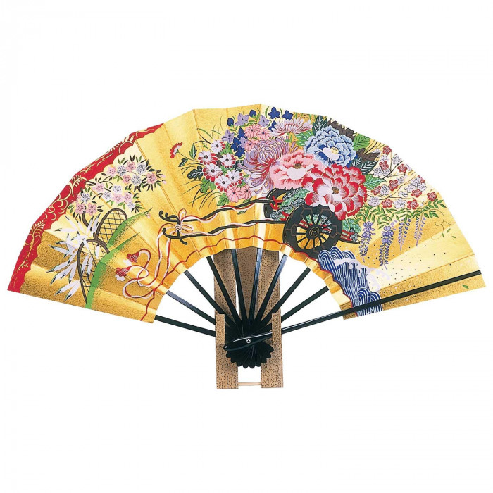 扇子 日本製 飾り扇 花車 9寸5分 和紙 竹製 箱 立て付き 置物