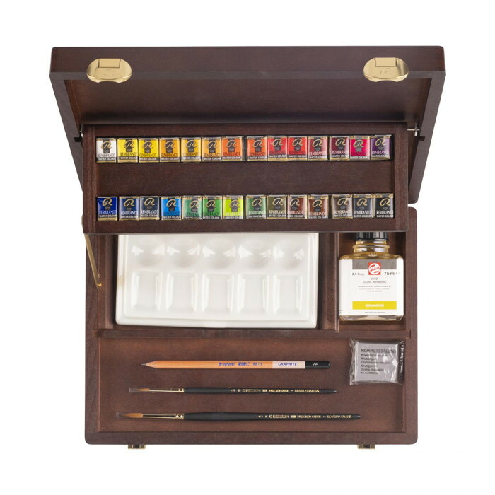 固形水彩 28色セット プロフェッショナル 筆 パレット 鉛筆入 贈り物 絵具