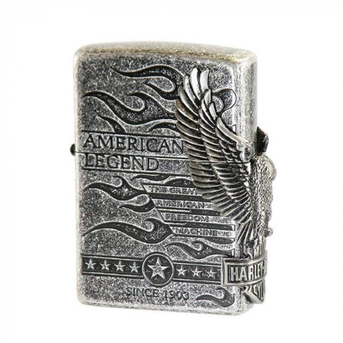 ハーレーダビッドソン ZIPPO ライター シルバーイブシ メタル貼り 永久保証 喫煙具